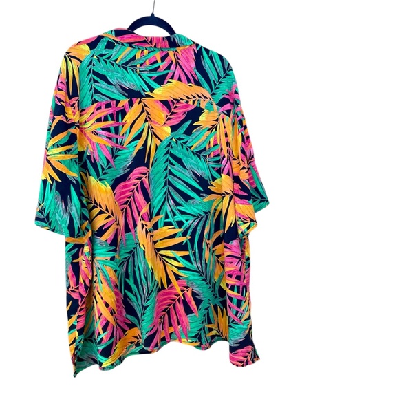 Catherine’s Mens 4X Button up bright Hawaiian shirt colorful leaves 80’s style - Picture 4 of 5